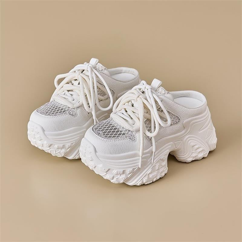 Damen Sportliche Sneakers mit hohem Plateau und atmungsaktiver Netzstruktur Drune