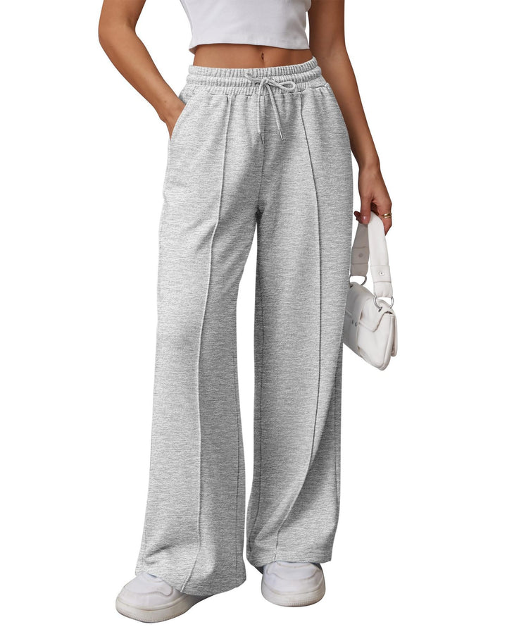 Damen nan High-Waist Relax-Freizeithose mit doppeltem Rippbund, sichtbarer Bügelfalte und weitem Bein Drune