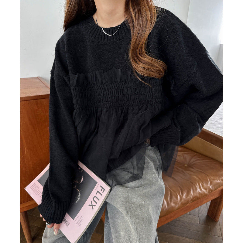 Damen Oversized Pullover mit Rüschendetails Drune