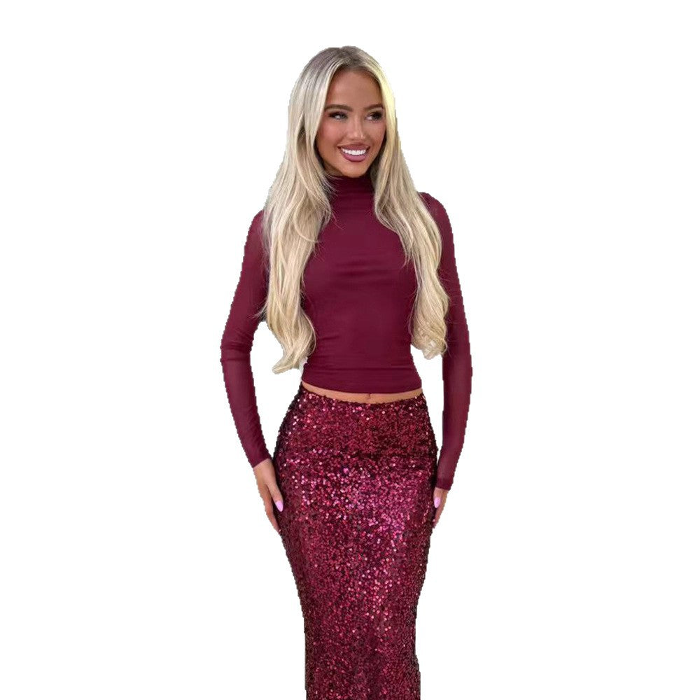 Damen Glamouröses Pailletten-Maxi-Rockkleid mit figurbetontem Oberteil und elegantem Schnitt Drune