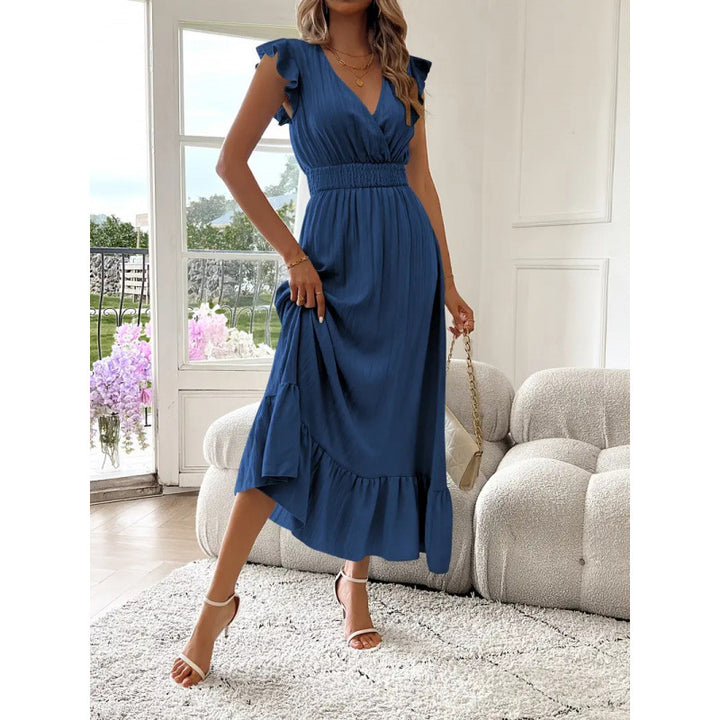 Damen Maxikleid mit voluminösen Rüschenärmel und elegantem Bund Drune