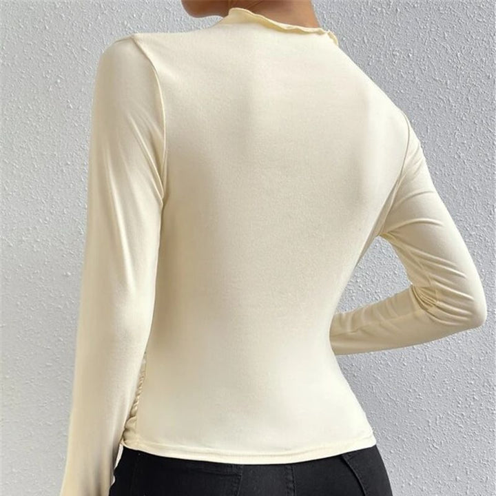 Damen nan tailliertes Langarmshirt mit seitlicher Raffung und weiter Schulterpartie Drune