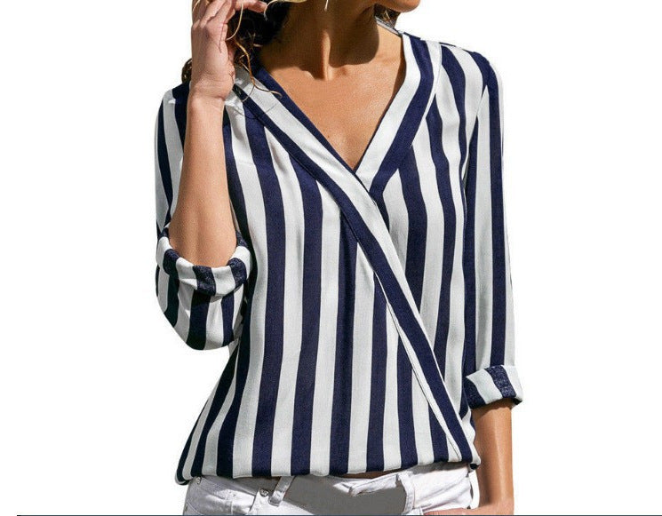 Femme Stilvolle Gestreifte Wickelbluse Drune