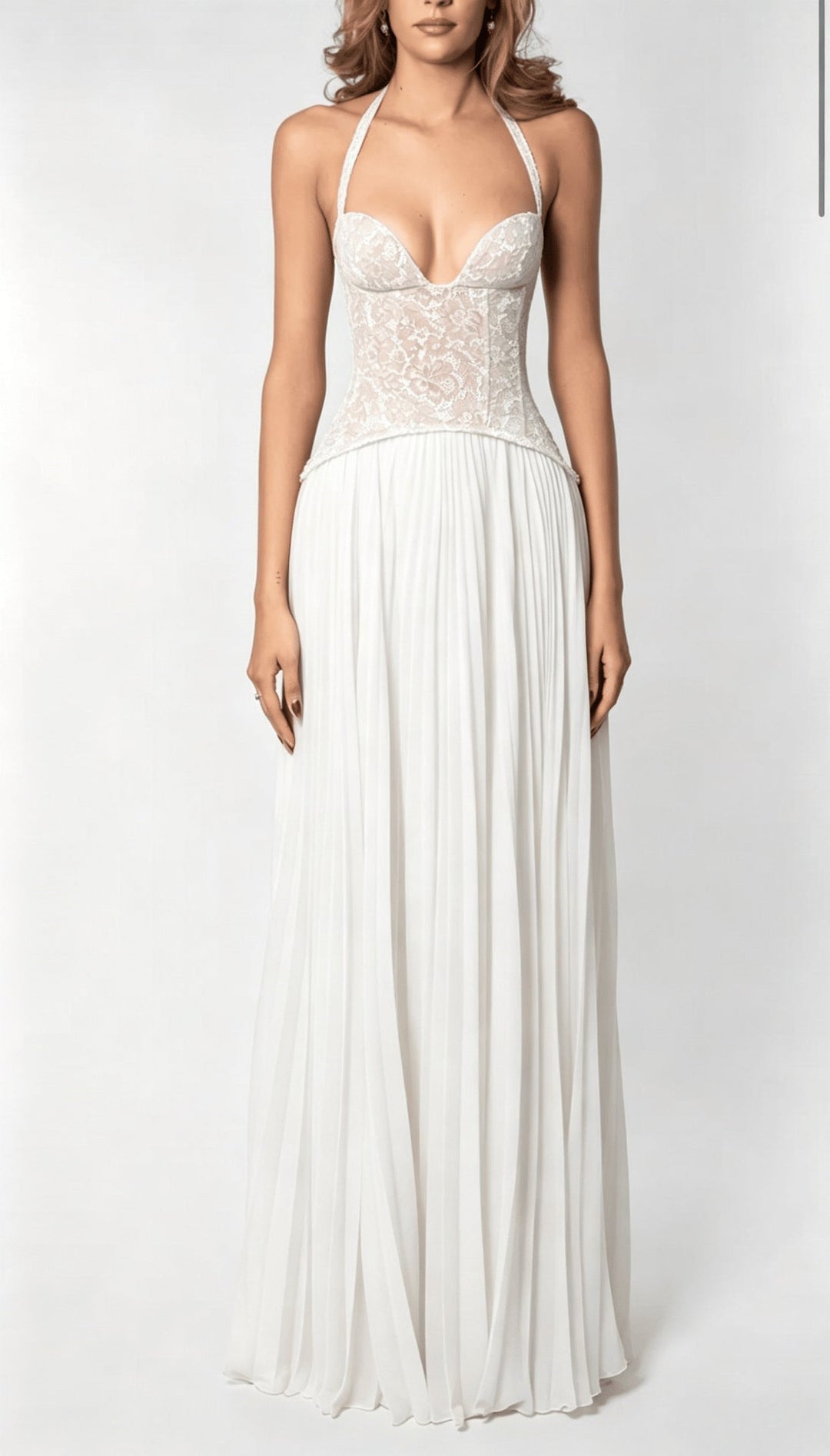 Damen nan elegantes Abendkleid mit Spitzenkorsett und plissiertem Maxirock Drune