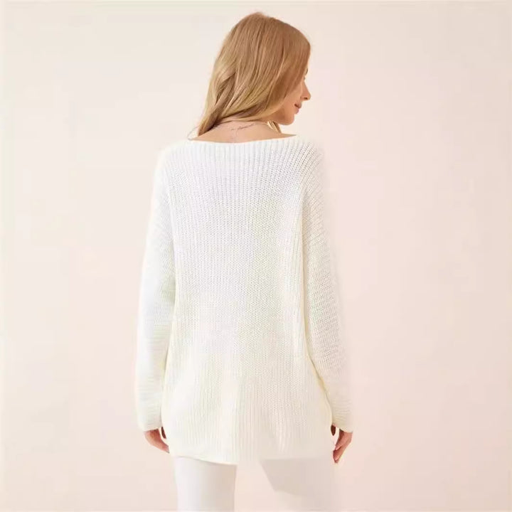 Damen lässiger V-Ausschnitt Pullover mit strukturiertem Strickmuster Drune