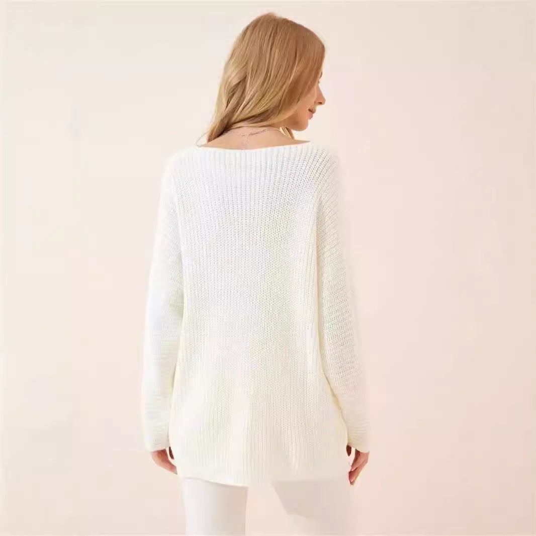 Damen lässiger Strickpullover mit modernem V-Ausschnitt Drune