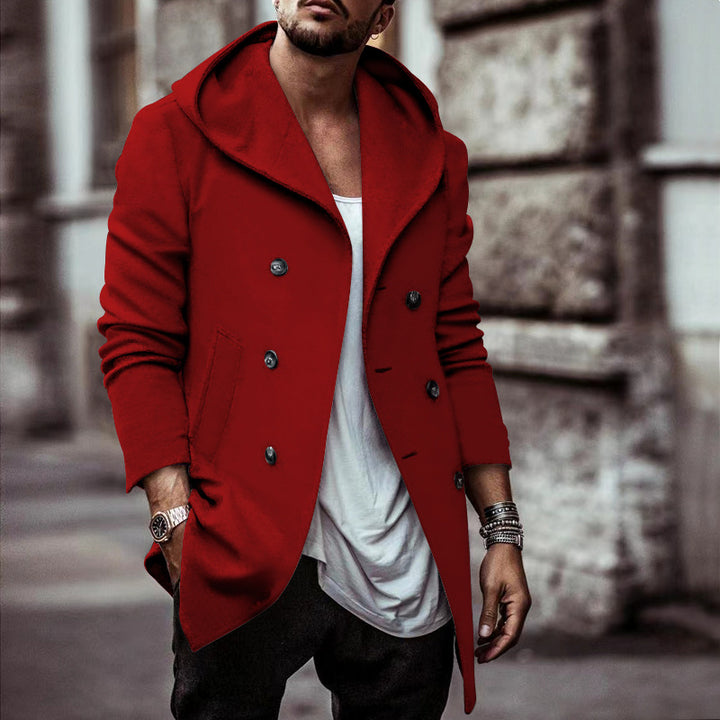 Herren stylischer Hoodie-Mantel mit doppelter Knopfreihe und weitem Kragen Drune