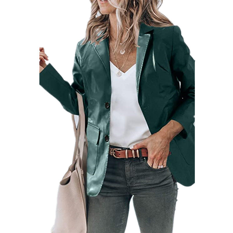 Damen Eleganter Blazer mit glänzender Oberfläche und praktischen Taschen Drune