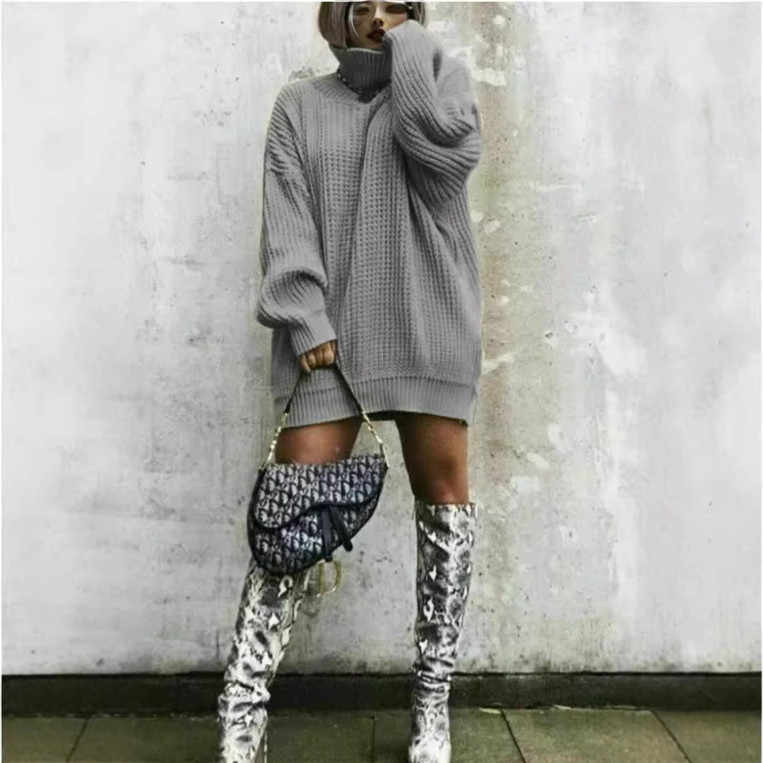 Damen Grobstrickpullover mit hochgeschlossenem Kragen und lässigem Oversized-Schnitt Drune