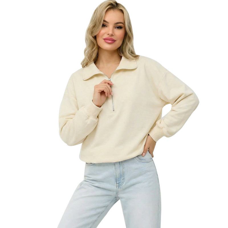 Damen lässiger Pullover mit halbem Reißverschluss und Gummizug Drune