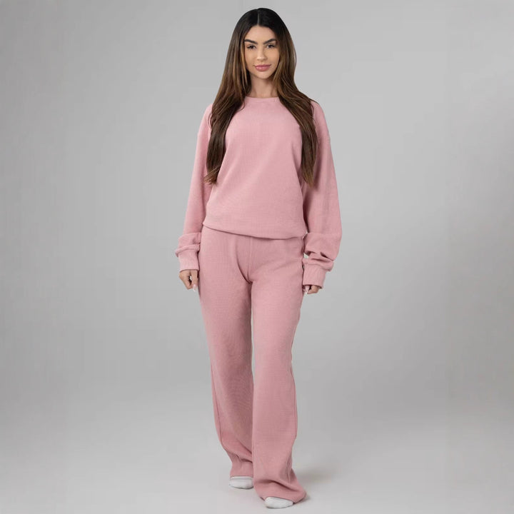 Damen Bequemes Waffelstruktur Freizeit-Set Drune