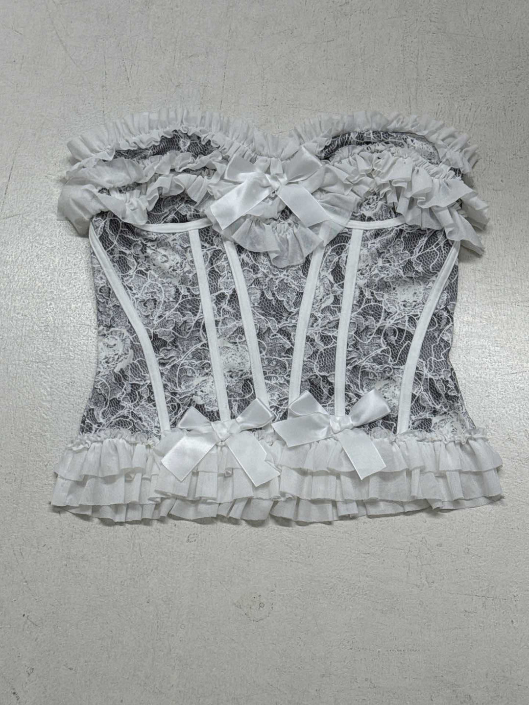 Damen Spitzen-Bustier mit Rüschendetails und Schleifen Drune