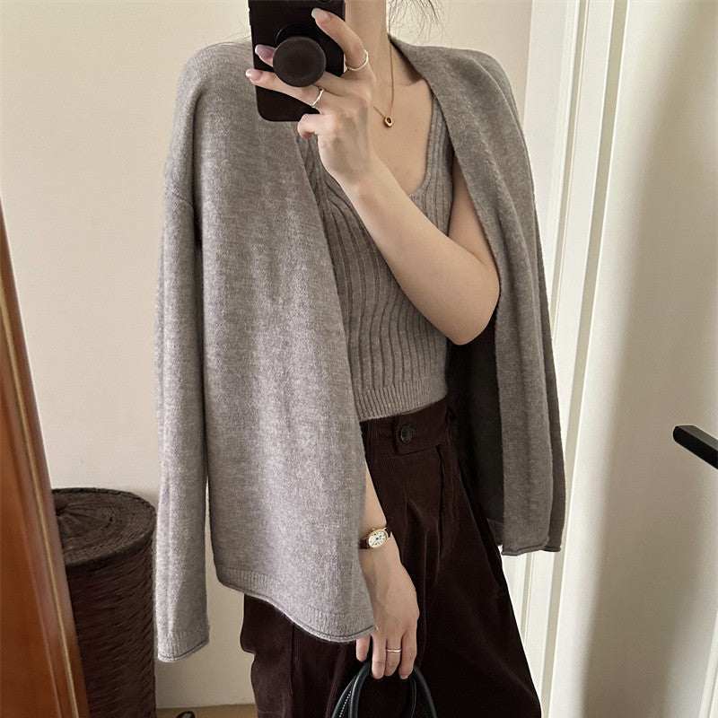 Damen kuscheliger Strickcardigan mit offenen Ärmeln und weich flauschiger Textur Drune