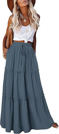 Damen luftiger Maxirock mit Rüschendetails Drune