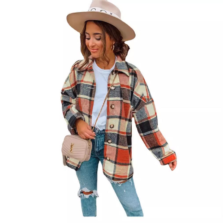 Damen lässige karierte Flanelljacke mit Knopfdetails Drune