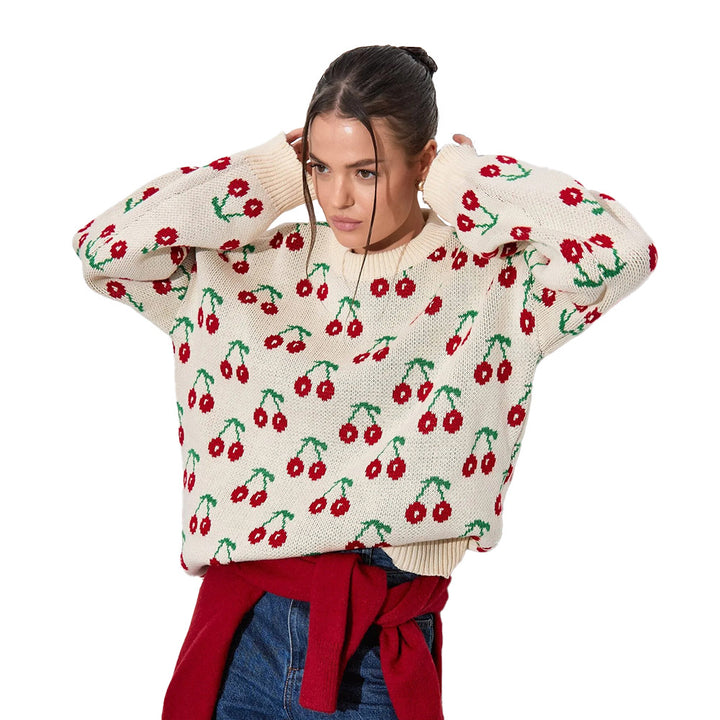 Damen Strickpullover mit fruchtigem Muster Drune