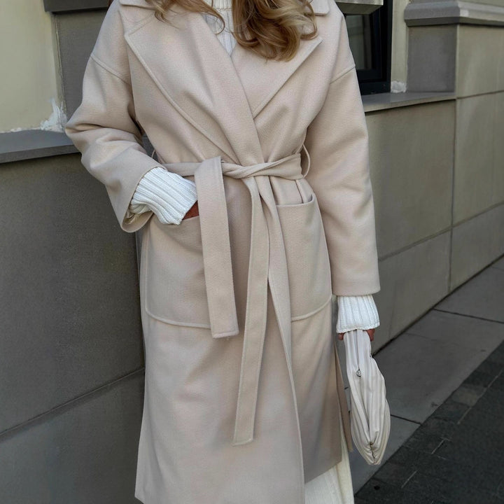 Damen Eleganter Übergangsmantel mit breitem Revers und Gürteldetail Drune