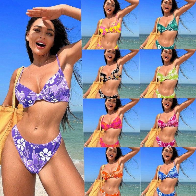 Damen gepolsterter Triangel-Bikini mit floralem Design und verstellbaren Trägern Drune