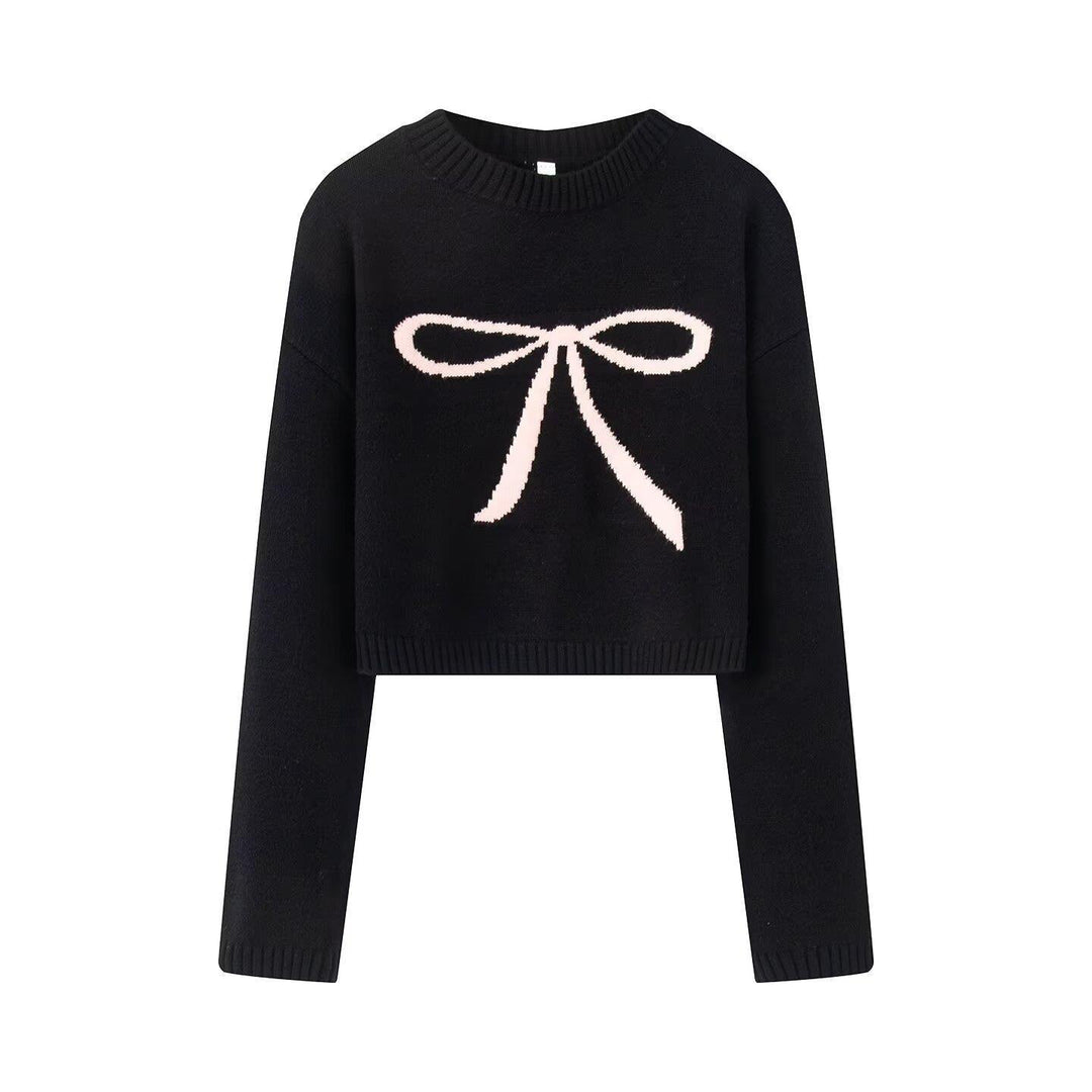 Damen cropped Strickpullover mit dekorativem Schleifendesign Drune