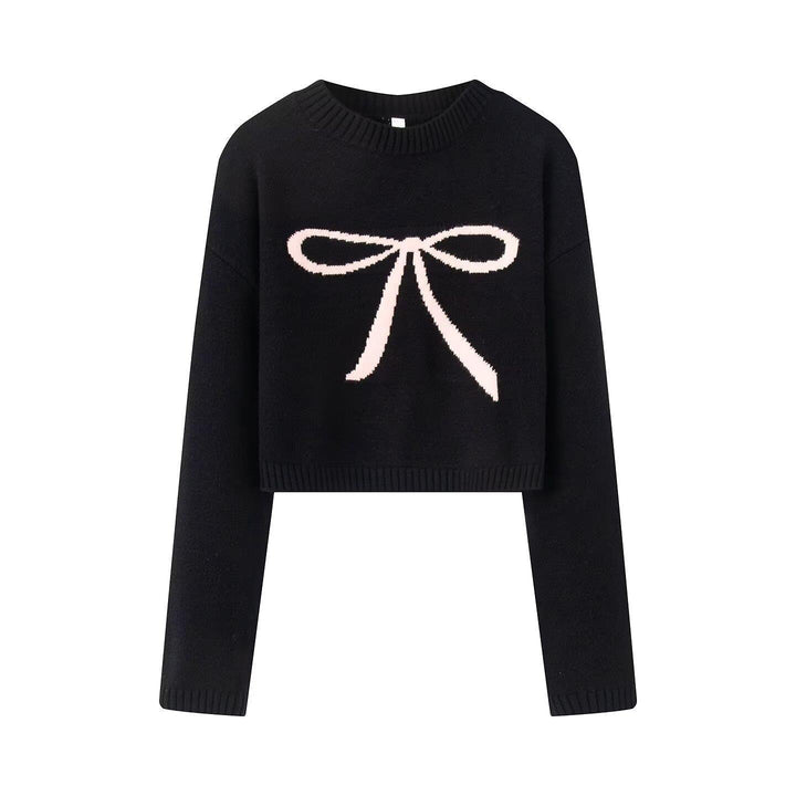 Damen cropped Strickpullover mit dekorativem Schleifendesign Drune