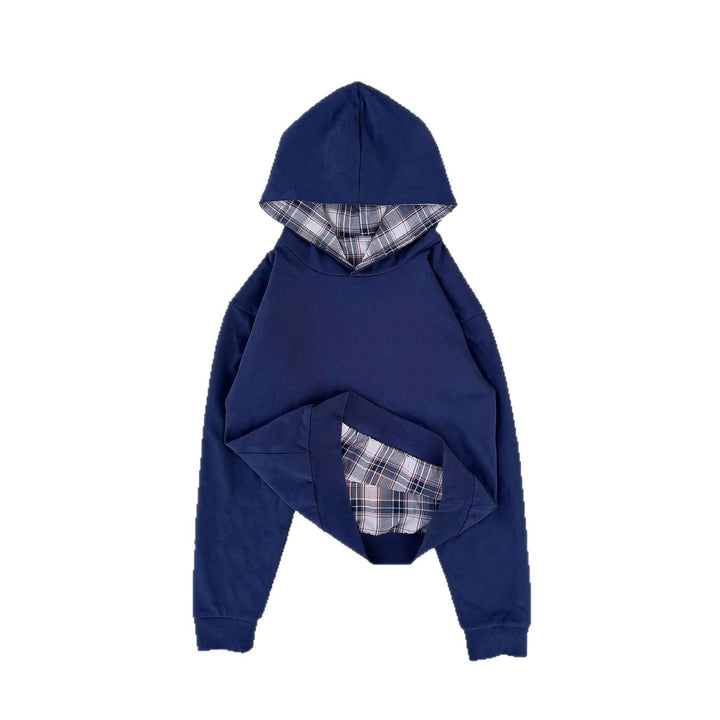 Damen lässiger Kapuzenpullover mit gestepptem Innenfutter und kontrastierendem Karomuster Drune