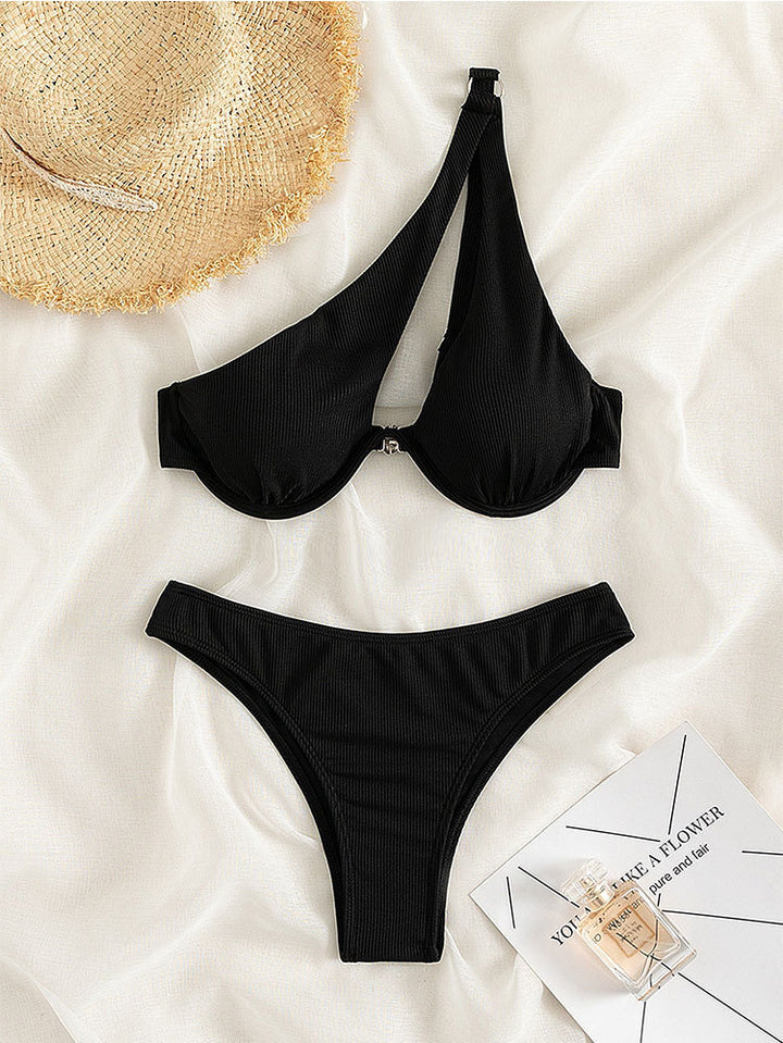 Damen Triangel-Bikini mit asymmetrischem Trägerdesign und modischen Rüschendetails Drune