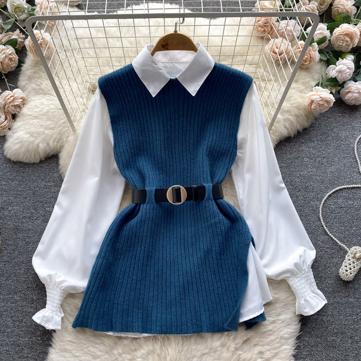 Damen Strickkleid mit eleganter Blusenoptik Drune