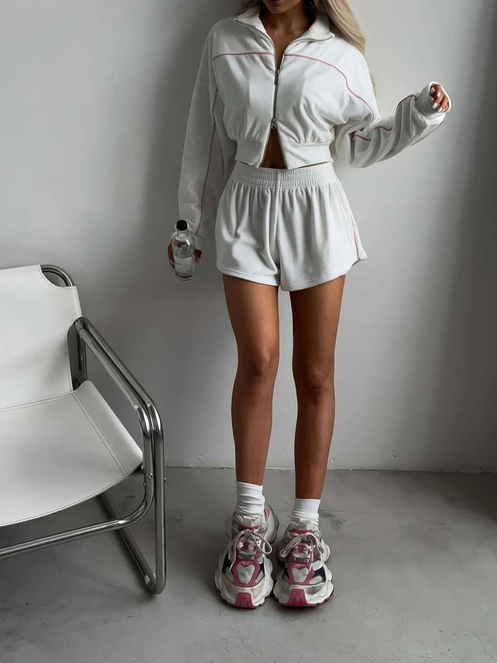 Damen Sportliches Oversized-Set mit bequemen Shorts und lockerer Jacke Drune
