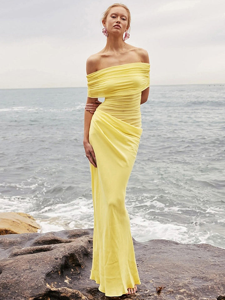 Damen Elegantes Wickelkleid mit Off-Shoulder Design und Drapierungseffekt Drune