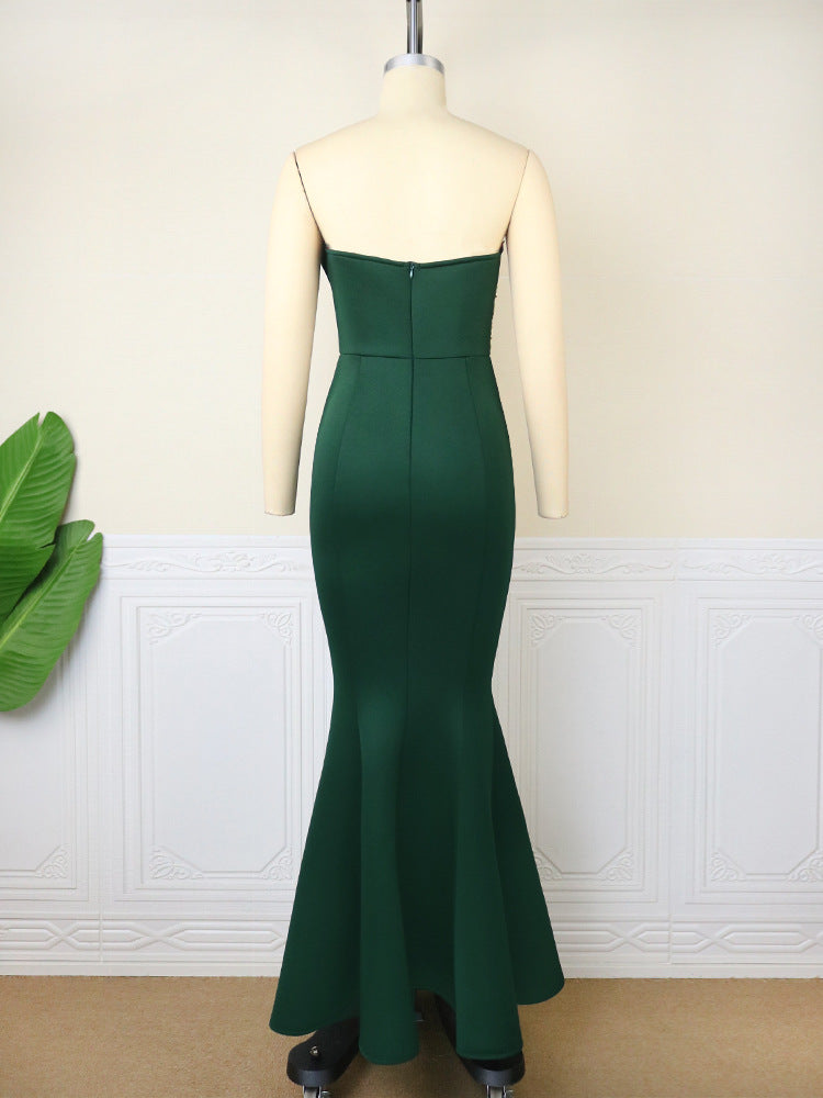 Damen Elegantes asymmetrisches Abendkleid mit floralen Verzierungen Drune
