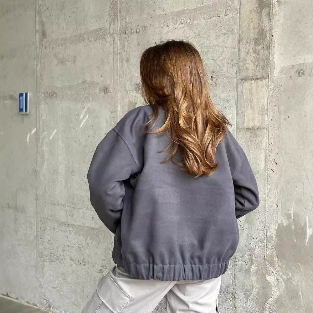Damen lässige Collegejacke mit Knopfverschluss und Taschen Drune