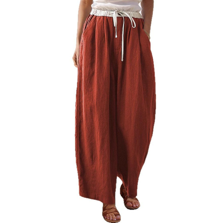 Damen Weite Leinenhose mit elastischem Bund und stylischem Kordelzug Drune