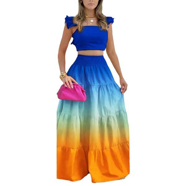 Damen Zweiteiler mit floralem Design und voluminösem Rock Drune