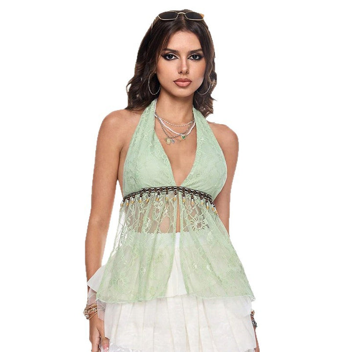 Damen verführerisches Spitzen-Haltertop mit raffinierten Beaded-Details Drune