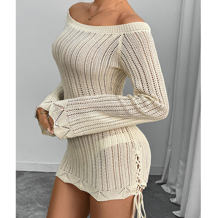 Damen Strickkleid im modernen Off-Shoulder Design mit weiten Ärmeln und Raffungen Drune