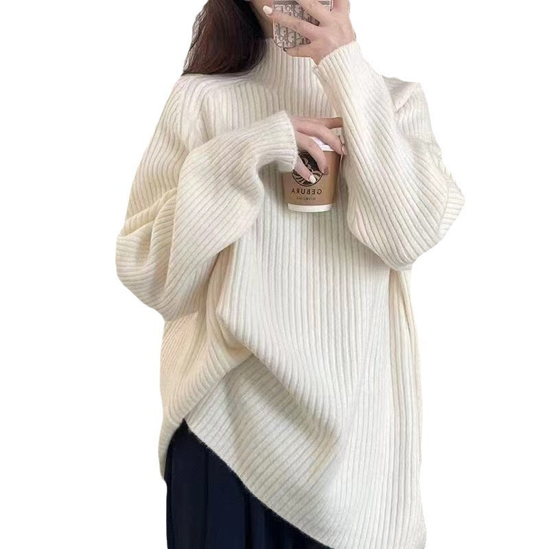 Damen Strickkleid mit schickem Rippdesign und hohem Kragen Drune