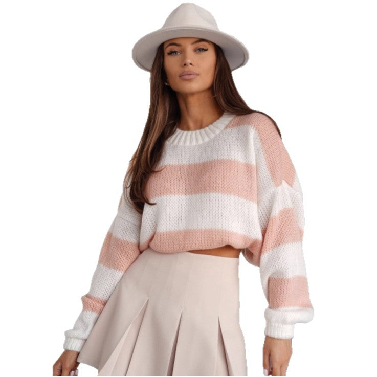 Damen lässiger Strickpullover mit voluminösen Ärmeln und modernen Akzenten Drune