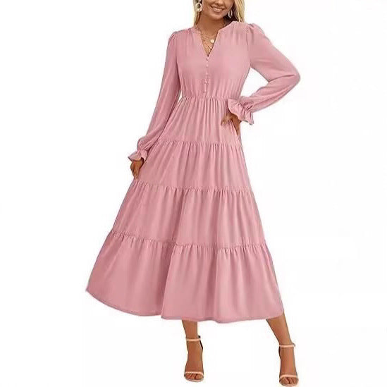 Damen Langärmliges Maxi-Kleid mit Volants Drune