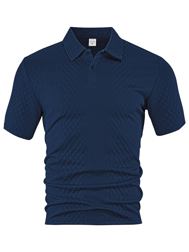 Herren nan texturiertes Jacquard-Poloshirt kurzärmelig schmaler Schnitt mit Polokragen Drune