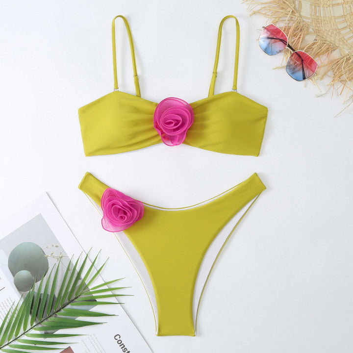 Damen Bikini-Set mit verspieltem Blumendetail und schickem Wickel-Design Drune