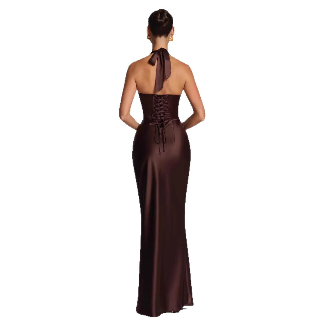 Damen Elegantes langes Abendkleid mit tiefem V-Ausschnitt Drune