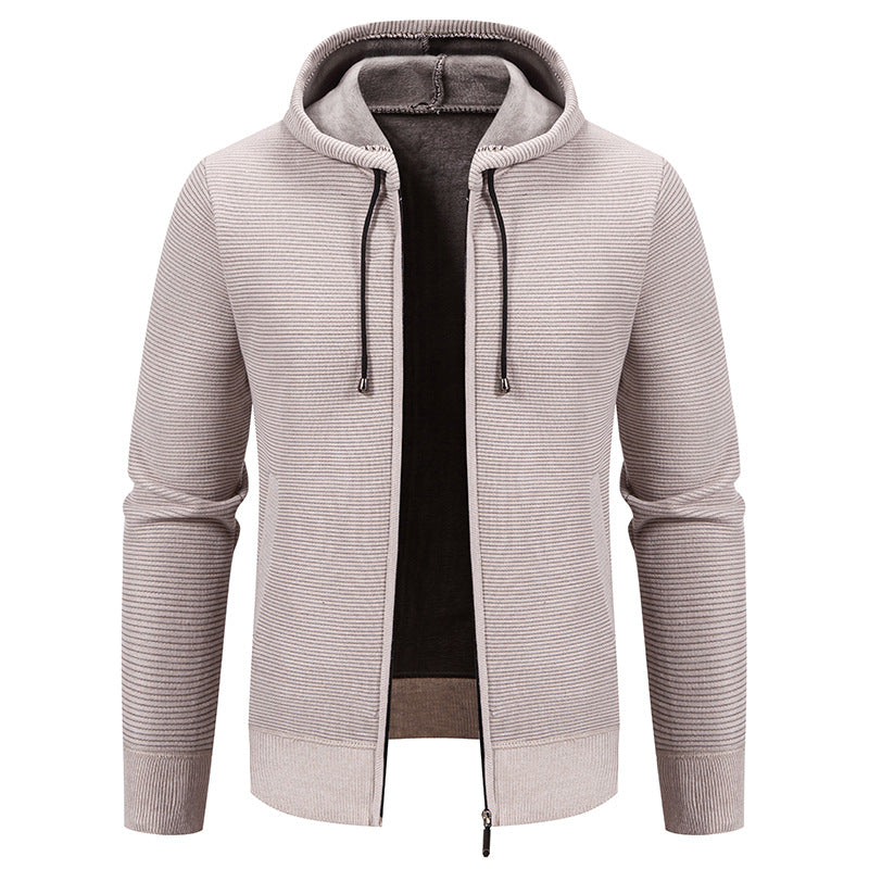 Herren nan strukturierte Reißverschluss-Strickjacke mit gefütterter Kapuze und weichem Teddy-Innenfutter Drune