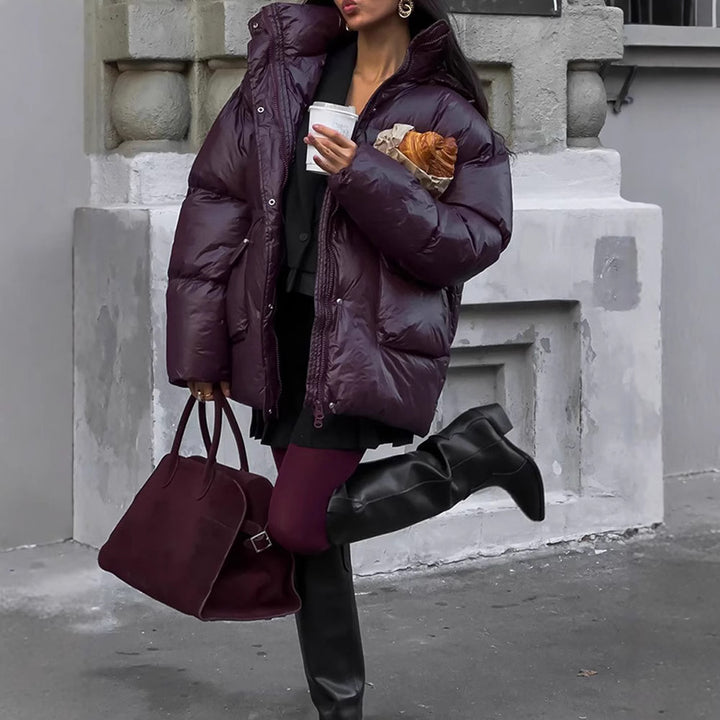 Damen Wattierte Winterjacke mit verstellbarem Taillenzug und Kapuze Drune