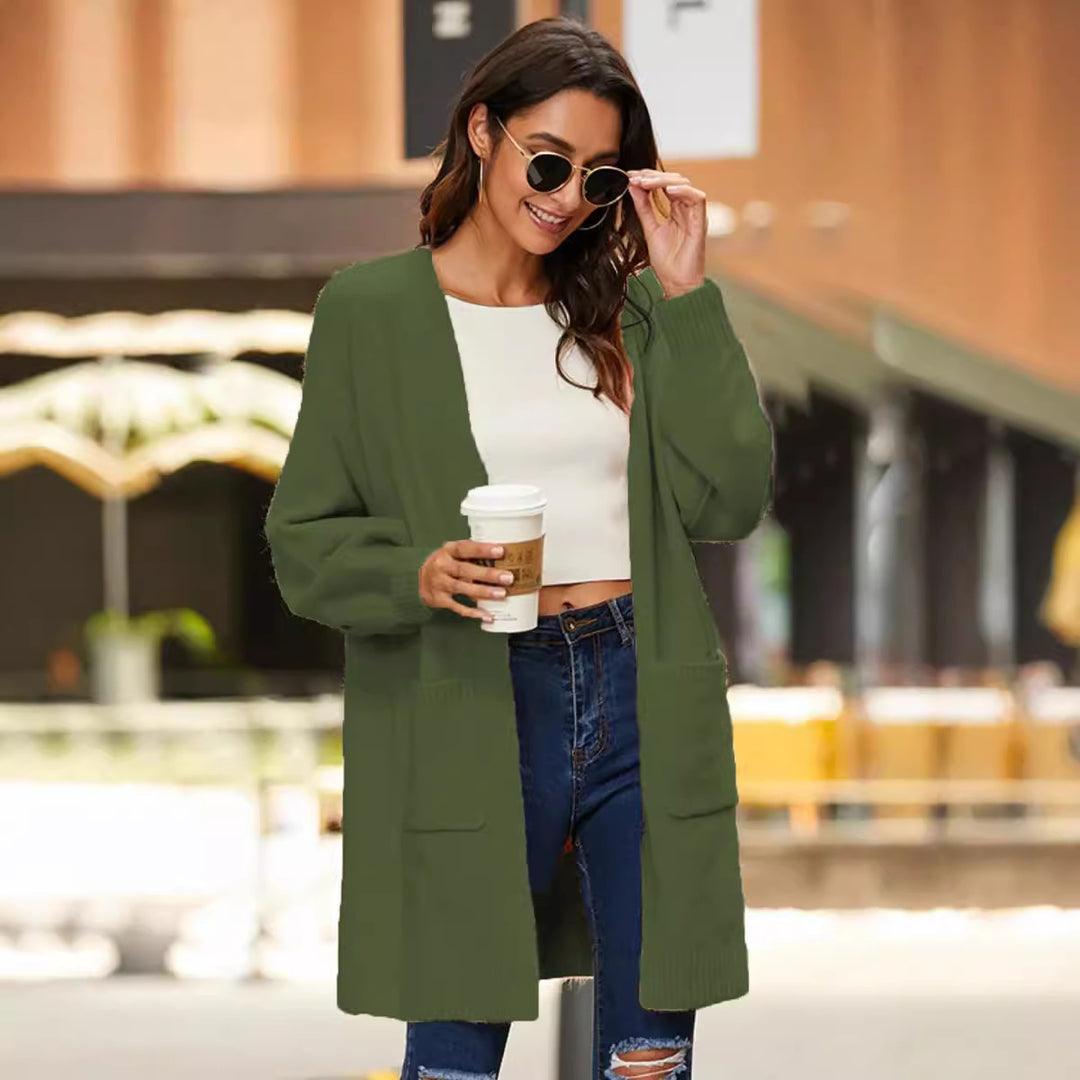 Damen Grobstrick-Cardigan mit tiefen Taschen und weit geschnittenen Ärmeln Drune