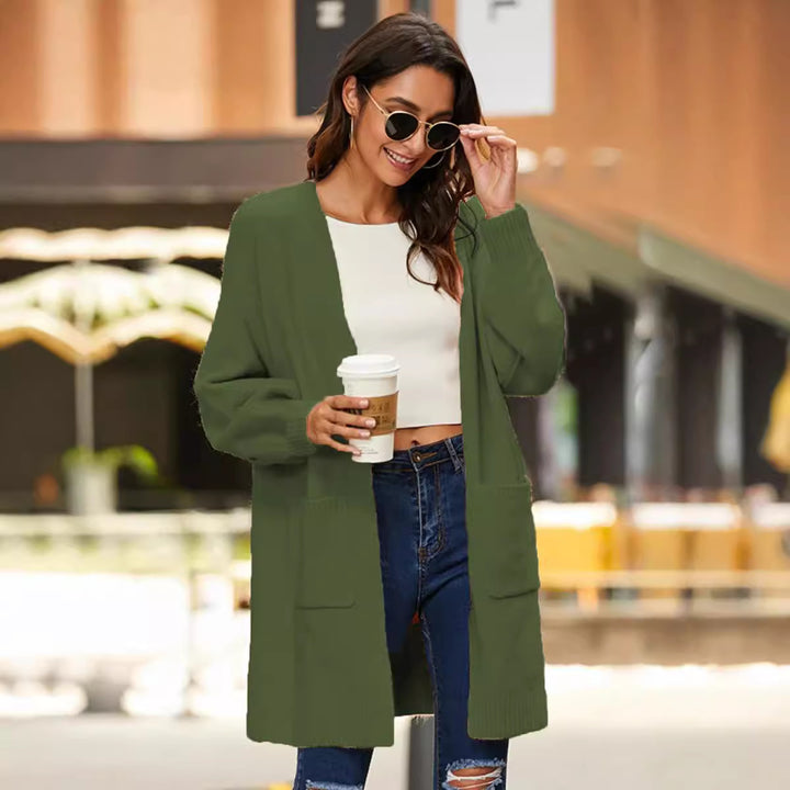 Damen Grobstrick-Cardigan mit tiefen Taschen und weit geschnittenen Ärmeln Drune