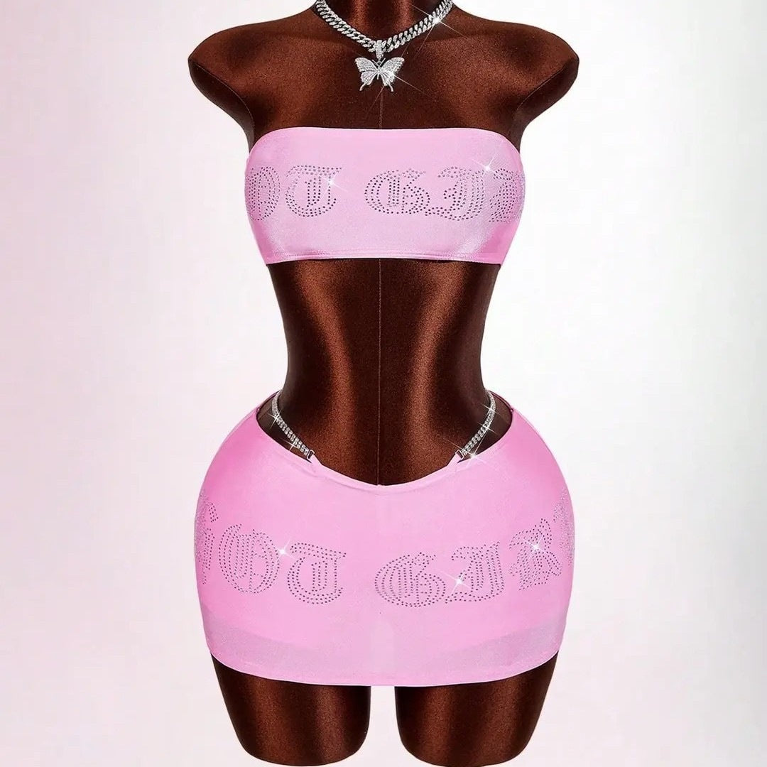 Damen Bandeau Top mit funkelndem Schriftzug Drune
