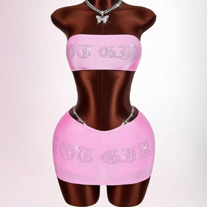 Damen Bandeau Top mit funkelndem Schriftzug Drune