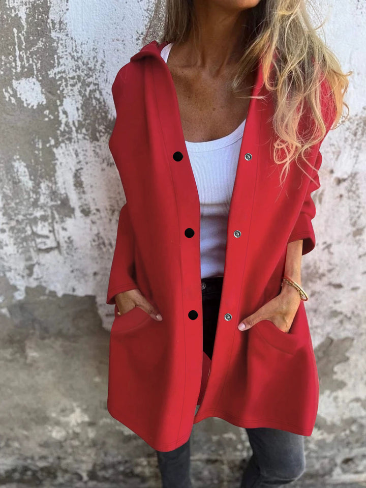 Damen Modischer Longcardigan mit Kapuze und praktischen Taschen Drune