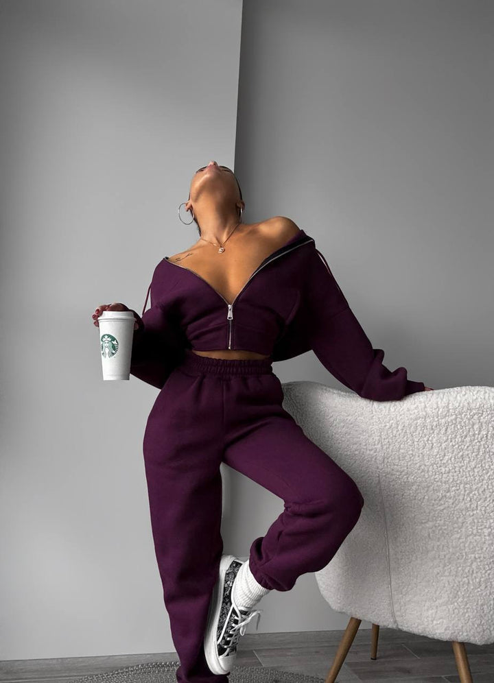 Damen sportliches Cropped-Set mit Weite und Reißverschluss Drune