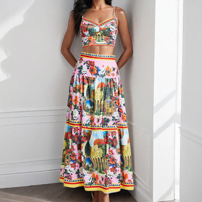 Damen Zweiteiler mit romantischem Cropped-Oberteil und schwingendem Rock Drune